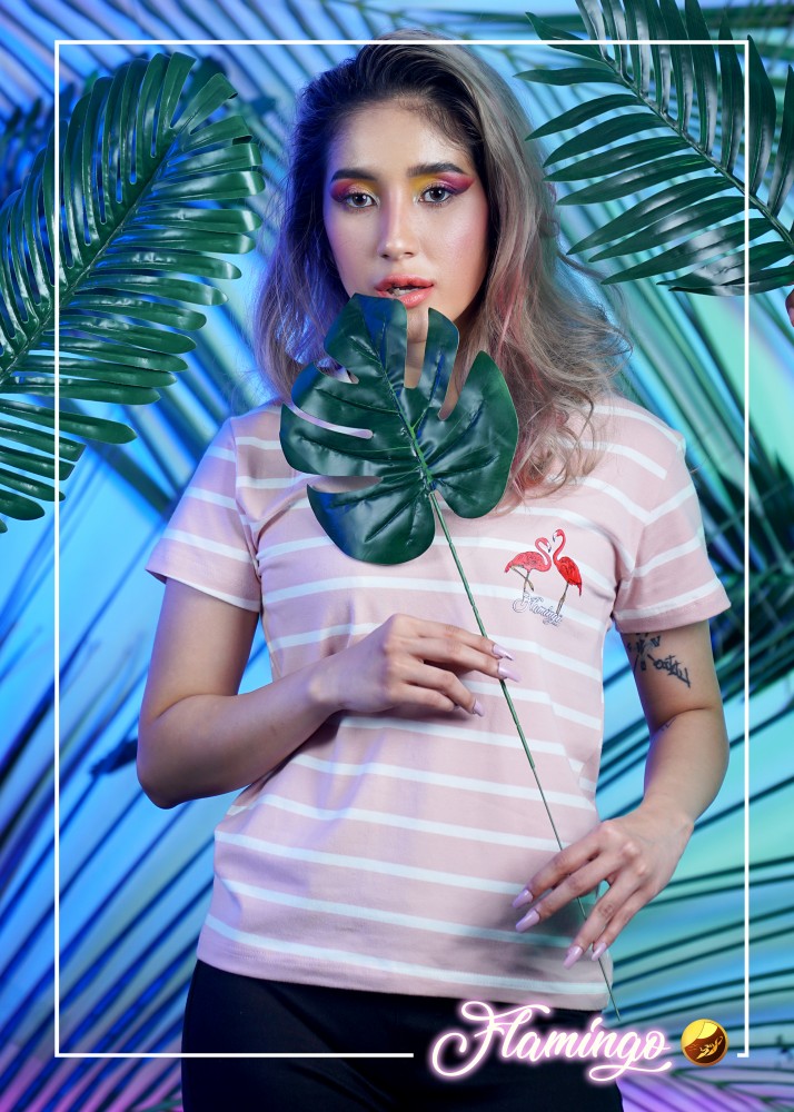 Flamingos Stripe Loose Fit Girl T-shirt
